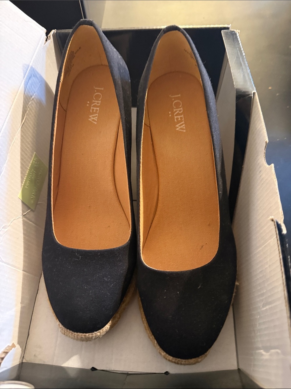 J. Crew Black Espadrille Wedges with Jute Sole